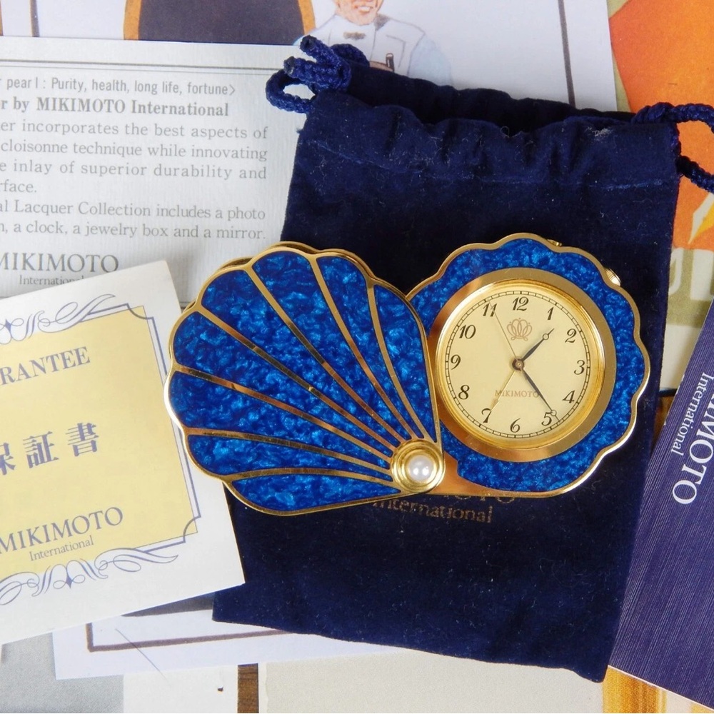 Ultra Rare - Mikimoto Pearl Crystal Lacquer Shell Travel/Desk Clock